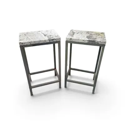 Pair of Industrial Modern Metal Bar Stools with Granite Tops