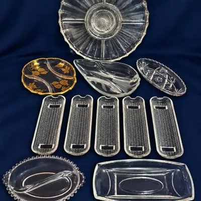 Eleven Pieces For Table: 5 Corn Dishes, 2 Shallow Bowls, 4 Divided Trays 