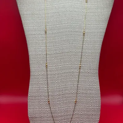 30” 14KT Yellow Gold Box Chain With Beaded Accents