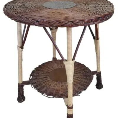 Vintage Two-Tiered Round Wicker Table