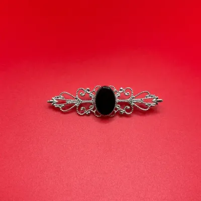 Sterling Silver And Onyx Brooch