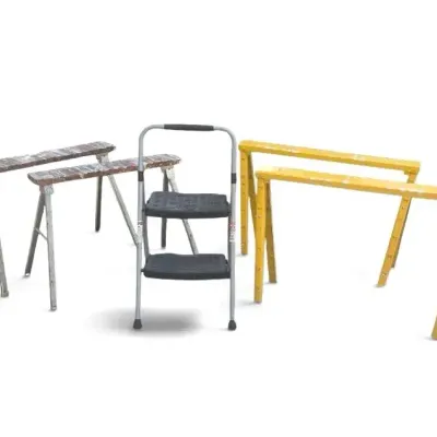 Step Stool And 2 Pair Of Sawhorses 