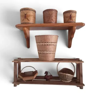 Vintage Woven Basket & Wooden Storage Lot - 9 Pieces Total