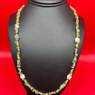 22” Glass Beaded Necklace With Sterling Silver Wire/Lobster Clasp