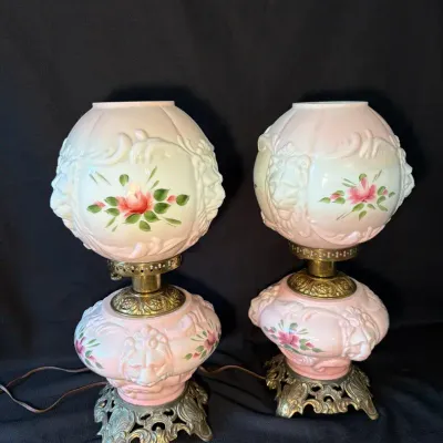 Pair of Vintage Hurricane Parlor Lamps
