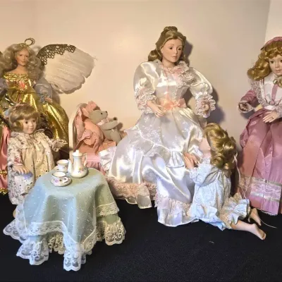 Victorian Style Porcelain Dolls, Angel Doll, Tea Party Setting