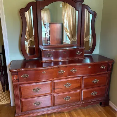 Athen Furniture Nine Drawer Dresser with Tri-Fold Mirror 