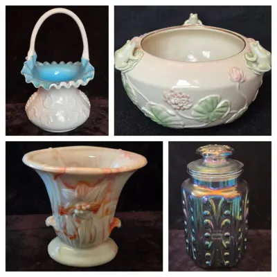 Porcelain & Glass Decor Lot: Lenox, Carnival Glass, Milk Glass