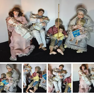 Parents & Grandparents with Children Porcelain Dolls 
