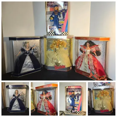 4 Mattel Barbie Dolls: Nascar, Millennium, Happy Holidays