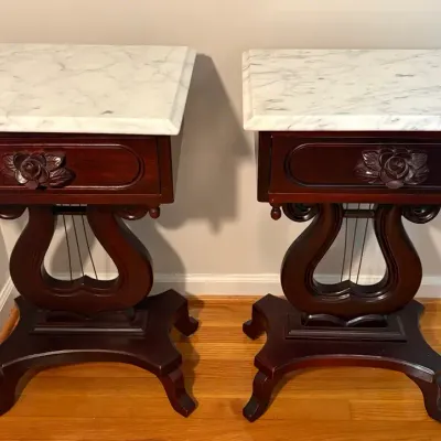 Pair of Vintage Victorian Marble Top Side Tables