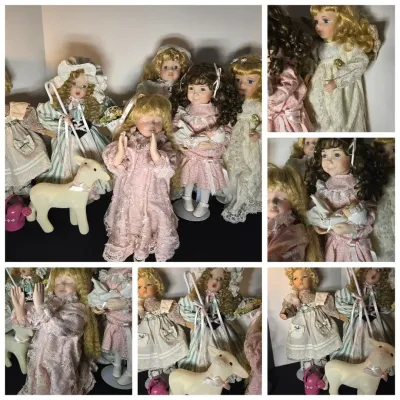 6 Vintage Porcelain Dolls: Little Bo Peep, Angel
