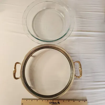 Pyrex Pie Dish And Silver Plated Or Metal Serving Cradle