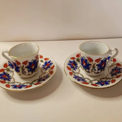 Kütahya Porselen hand-painted Turkish coffee cup and saucer set