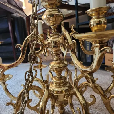 Vintage two-tier, 12-light brass candle-style chandelier 