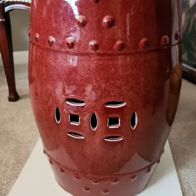 Oxblood red glazed ceramic drum garden stool 