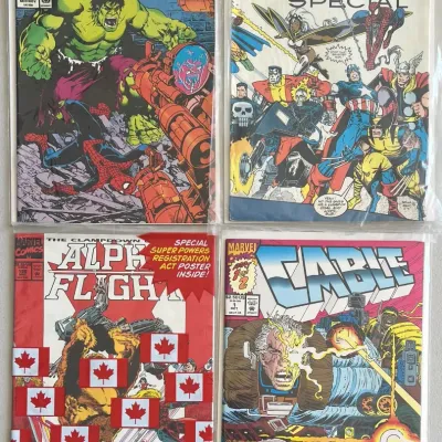 
(4) Vintage Marvel Comics - 1989 Marvel Fanfare 47, 1991 Holiday, Cable 1992 1, And Alpha Flight 120