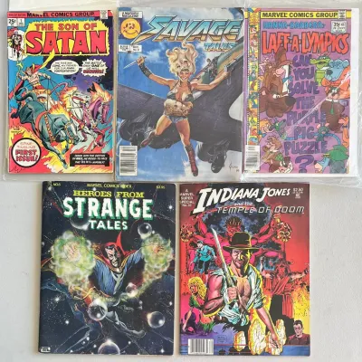 Vintage Marvel Comics - Son Of Satan 1975 1, Savage Tales 1986, Strange Tales 1977, Indiana Jones 1984