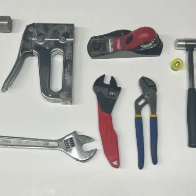 Small Hand Tool Lot - Stanley Hand Planer, Arrow Stapple Gun, Hammers, Crescent Wrench, Channel Locks
