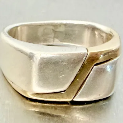 Hand Made 14k Yellow Gold And Sterling Silver Ring Size 9 - Total Weight 12.42 Grams
