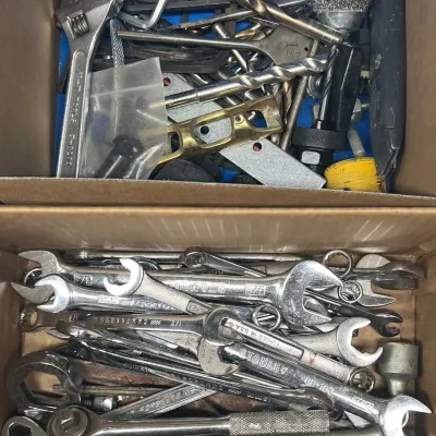 Lot Of Assorted Size Combination Wrenches, Adjustable Wrench, 3/8" Socket, Bits, Hex Keys