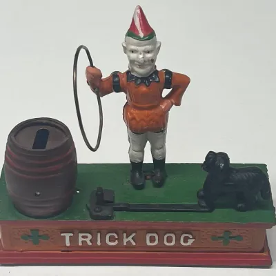 Vintage Cast Iron "trick Dog" Mechanical Coin Bank