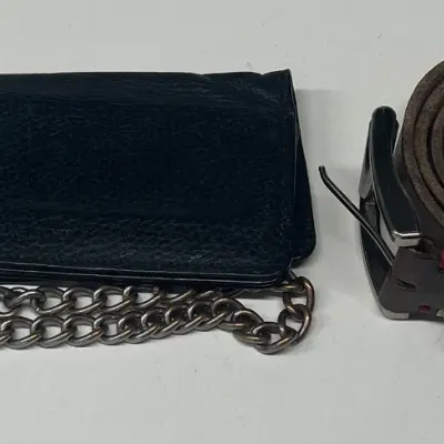 
Vintage Genuine Leather 48 Inch Belt And Black Leather Chain Wallet