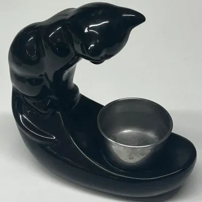 
Black Ceramic 9.5" Cat Food/water Bowl Holder With Stainless Bowl