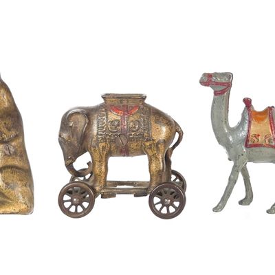 Sale Photo Thumbnail #545: (3) A.C. Williams Cast Iron Menagerie Figural Still Banks