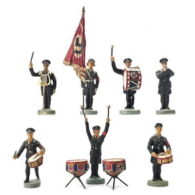 Sale Photo Thumbnail #73: (7) Elastolin WWII German Military Flag Bearer Band Member Soldiers