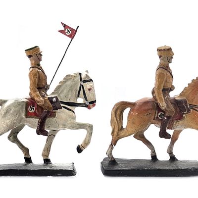 Sale Photo Thumbnail #15: (4) Elastolin WWII German SA Brownshirts & Horse with Flag