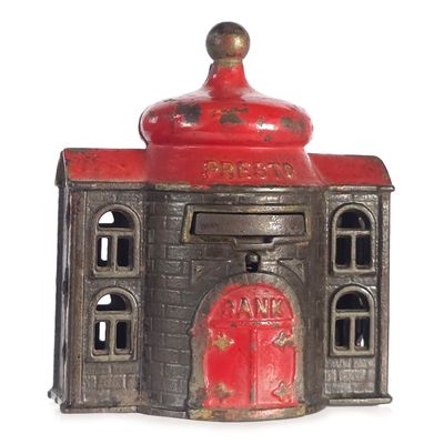 Sale Photo Thumbnail #518: Kyser & Rex Presto Trick Bank Cast Iron Mechanical Bank