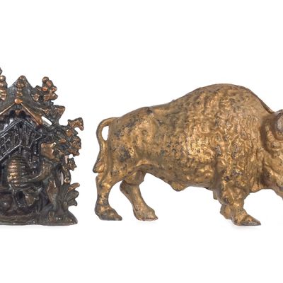 Sale Photo Thumbnail #537: (2) A.C. Williams & Kyser & Rex Cast Iron Buffalo & Bear Still Banks