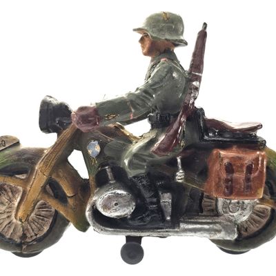 Sale Photo Thumbnail #10: Elastolin/Lineol WWII German Soldier on BMW Motorcycle