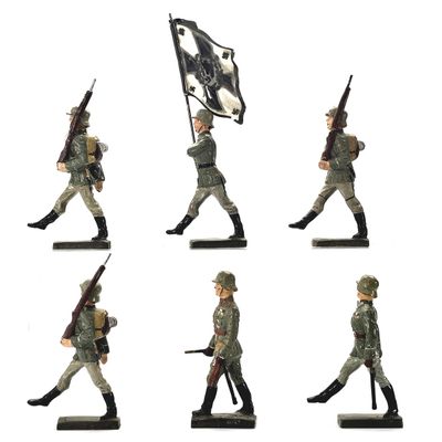 Sale Photo Thumbnail #83: (6) Lineol WWII Marching German Soldiers with Flag Bearer