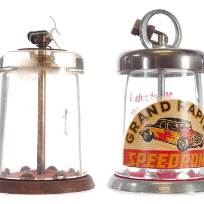 Sale Photo Thumbnail #520: Glass Cylinder Lock-Top Banks Grand Rapids Speedrome Advertising