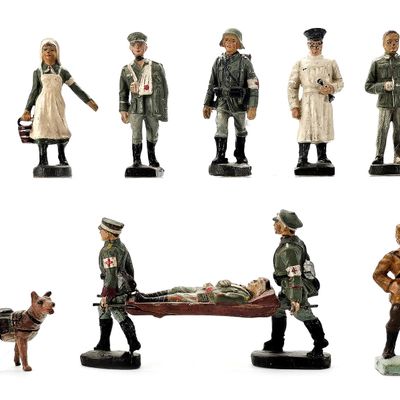 Sale Photo Thumbnail #155: (10) Elastolin/Lineol German Red Cross Personnel & Stretcher Set