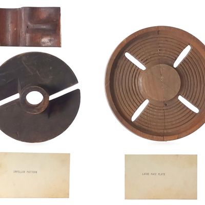 Sale Photo Thumbnail #506: (3) J&E Stevens OOAK Hand Carved Wooden Patterns Blade/Impeller/Lathe