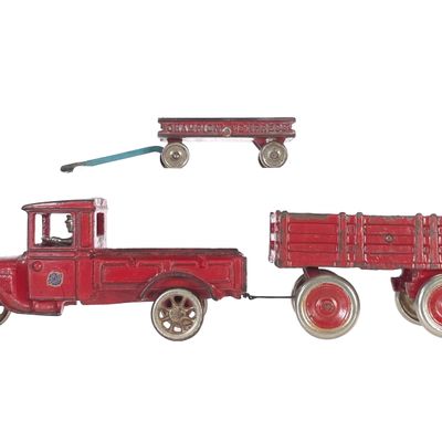 Sale Photo Thumbnail #486: (2) Arcade Truck & Trailer & Champion Express Wagon Cast Iron