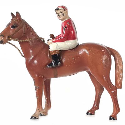 Sale Photo Thumbnail #480: Hubley Brown Horse with Cream & Red Jockey