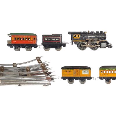 Sale Photo Thumbnail #645: 1920s American Flyer Train Set Cast Iron Locomotive