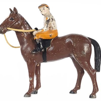 Sale Photo Thumbnail #481: Hubley Brown Race Horse with White & Orange Jockey