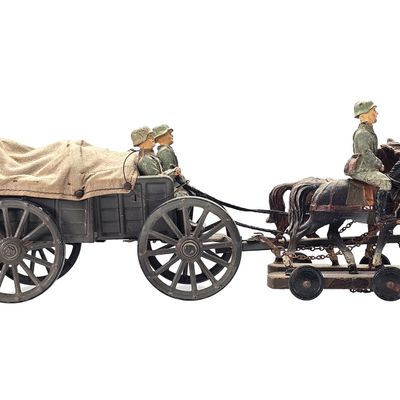 Sale Photo Thumbnail #134: (4) Elastolin Hausser Horse-Drawn Field Baggage Wagon