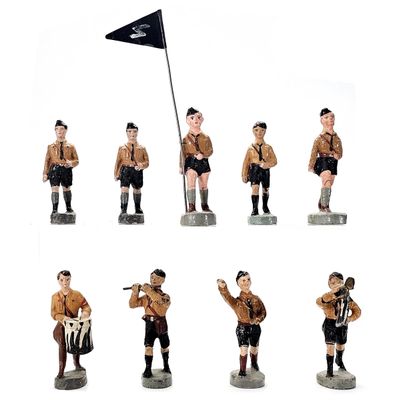 Sale Photo Thumbnail #90: (9) Elastolin WWII Marching Hitler Youth Band with Flag Bearer