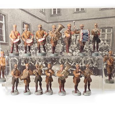 Sale Photo Thumbnail #26: (18) Elastolin SA Brownshirts German Military Marching Band Members with Photo