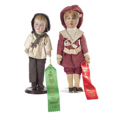 Sale Photo Thumbnail #623: (2) ca. 1900 Albert Bruckner & Babyland Cloth Dolls
