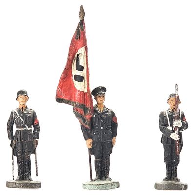 Sale Photo Thumbnail #75: (3) Elastolin WWII German Soldiers with Flag Bearer