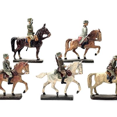 Sale Photo Thumbnail #183: (5) Elastolin German Heer Cavalry Combat & Command Figures