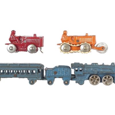 Sale Photo Thumbnail #609: (3) Kilgore Train, Plow & Roller Cast Iron