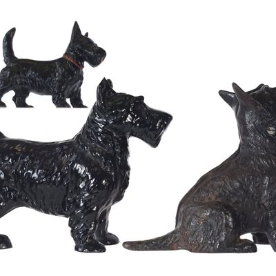 Sale Photo Thumbnail #505: (3) Hubley Cast Iron Scottie Dog Doorstops